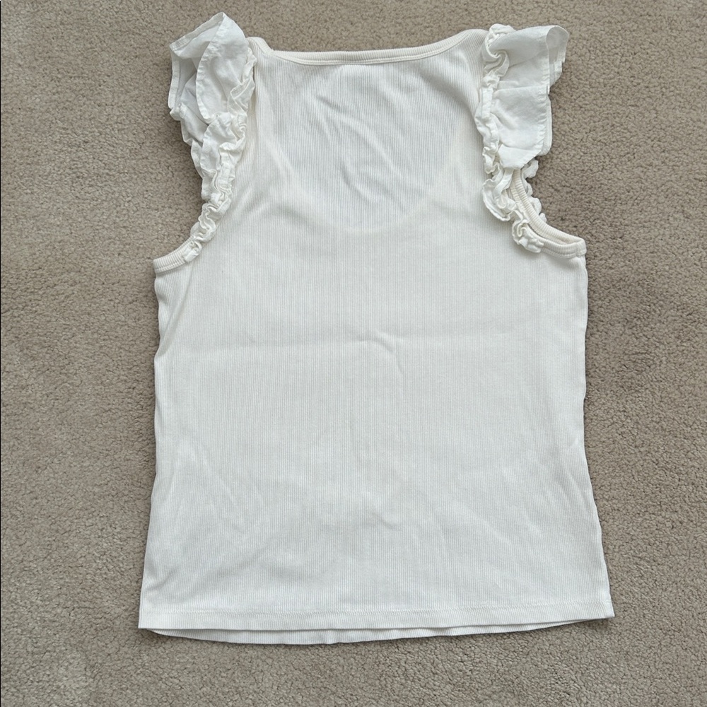 Old Navy Off-White Ruffle Sleeve Ribbed Tank Top - Size L - Picture 5 of 5